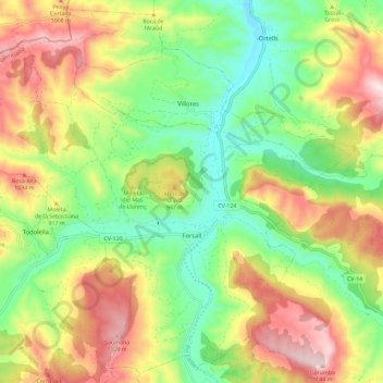 Forcall topographic map, elevation, terrain