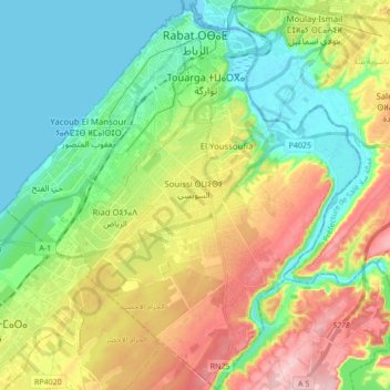 Rabat topographic map, elevation, terrain