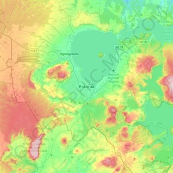 Rotorua topographic map, elevation, terrain