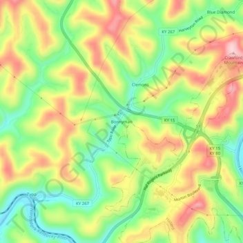 Bonnyman topographic map, elevation, terrain