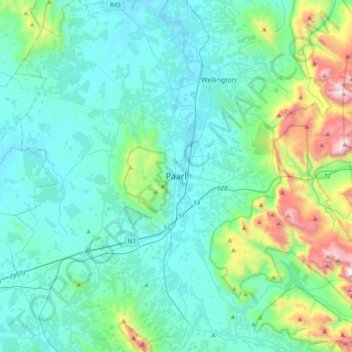Paarl topographic map, elevation, terrain