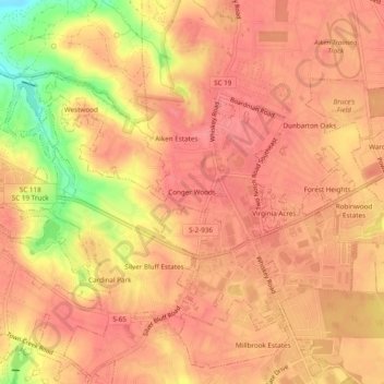 Conger Woods topographic map, elevation, terrain