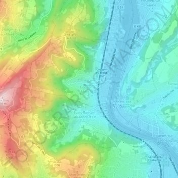 Couzon-au-Mont-d'Or topographic map, elevation, terrain