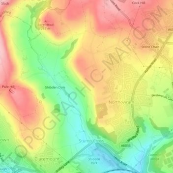 Lane Ends topographic map, elevation, terrain