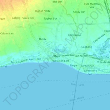 Oton topographic map, elevation, terrain