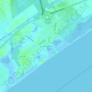 Arcadian Shores topographic map, elevation, terrain