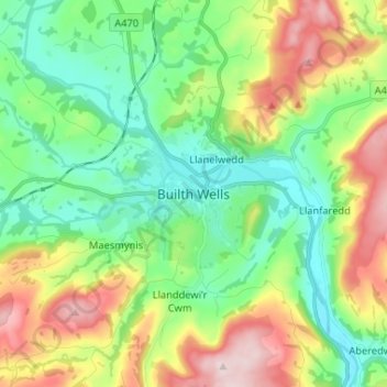 Builth Wells topographic map, elevation, terrain