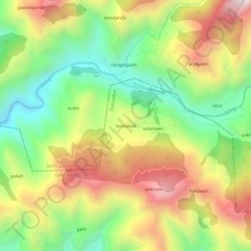 ladwakot topographic map, elevation, terrain