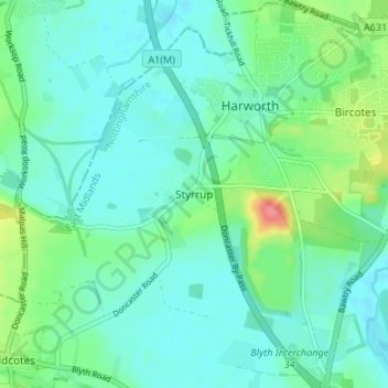 Styrrup topographic map, elevation, terrain