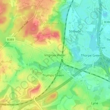 Virginia Water topographic map, elevation, terrain