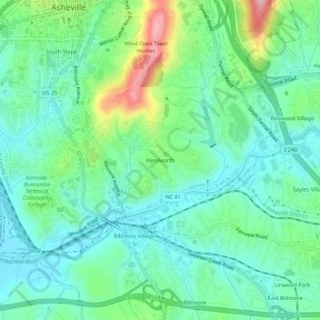 Kenilworth topographic map, elevation, terrain