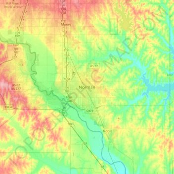 Norman topographic map, elevation, terrain