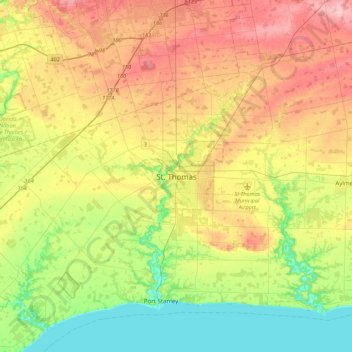 St. Thomas topographic map, elevation, terrain