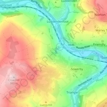 Boulderclough topographic map, elevation, terrain