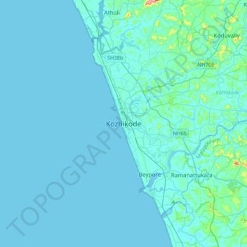 Kozhikode topographic map, elevation, terrain