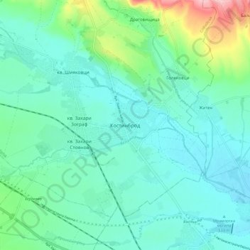 Kostinbrod topographic map, elevation, terrain