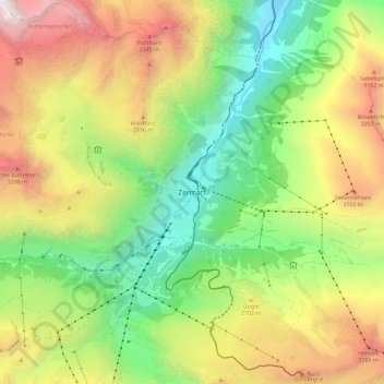 Zermatt topographic map, elevation, terrain