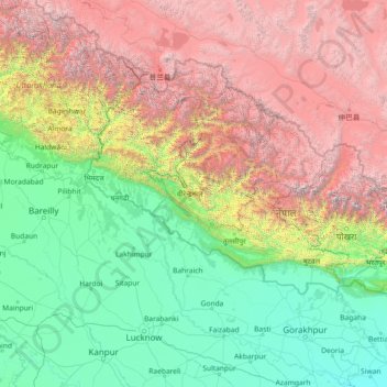 Mid-Western Development Region topographic map, elevation, terrain
