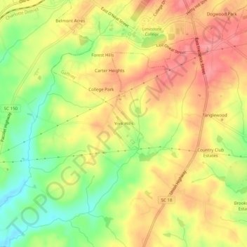 York Hills topographic map, elevation, terrain