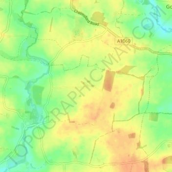 Berners Roding topographic map, elevation, terrain