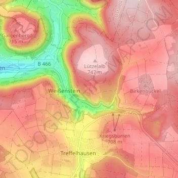 Lützelalb topographic map, elevation, terrain