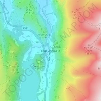 Legburthwaite topographic map, elevation, terrain