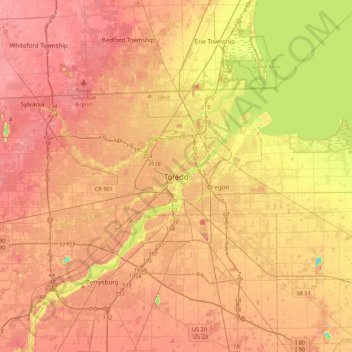 Toledo topographic map, elevation, terrain