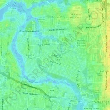 Holiday Hill topographic map, elevation, terrain