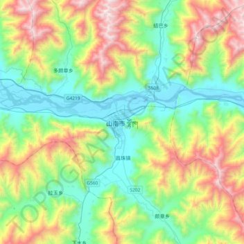 山南市 topographic map, elevation, terrain