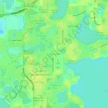 Lake Butler topographic map, elevation, terrain