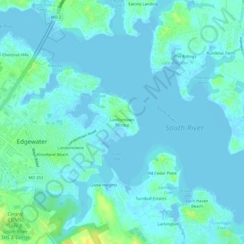Londontown Terrace topographic map, elevation, terrain