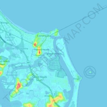 Tweed Heads topographic map, elevation, terrain