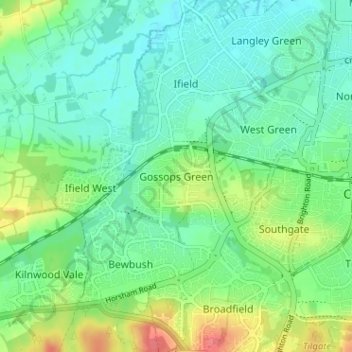 Gossops Green topographic map, elevation, terrain