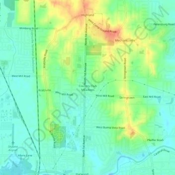 Country Club Meadows topographic map, elevation, terrain