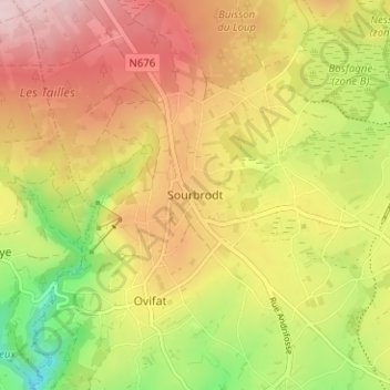 Sourbrodt topographic map, elevation, terrain