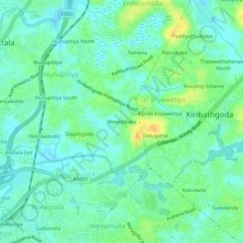Wewelduwa topographic map, elevation, terrain