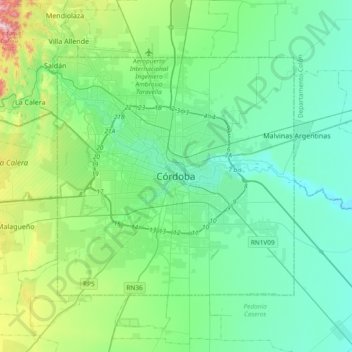 Cordoba topographic map, elevation, terrain