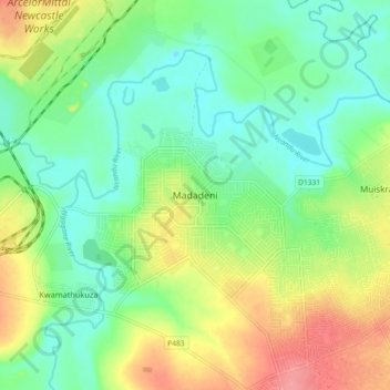 Madadeni topographic map, elevation, terrain