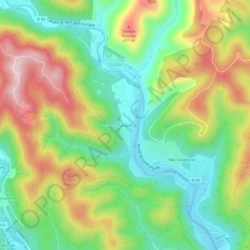 Paussan topographic map, elevation, terrain