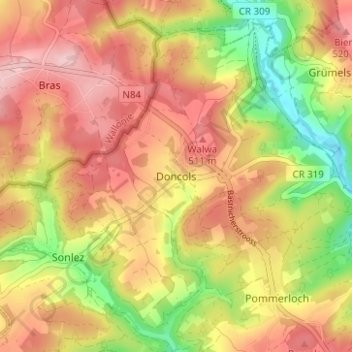Doncols topographic map, elevation, terrain