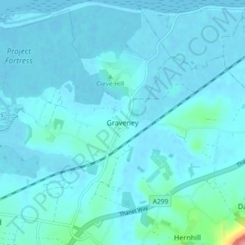 Graveney topographic map, elevation, terrain