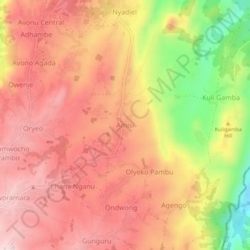 Amisi topographic map, elevation, terrain