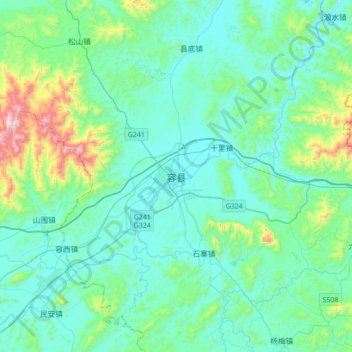 容县 topographic map, elevation, terrain