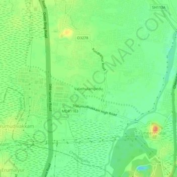 Valathulampedu topographic map, elevation, terrain