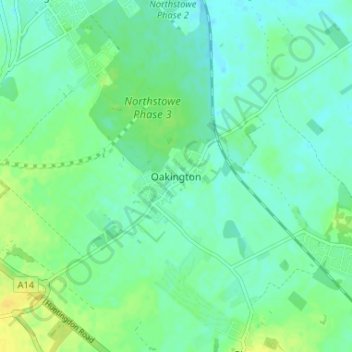 Oakington topographic map, elevation, terrain