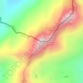 Pizzo di Emet topographic map, elevation, terrain