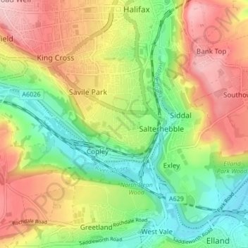 Skircoat Green topographic map, elevation, terrain