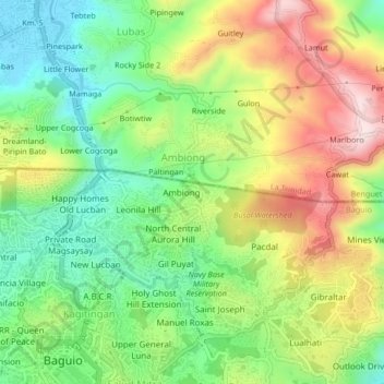Ambiong topographic map, elevation, terrain