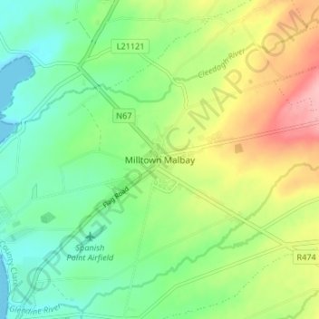 Milltown Malbay topographic map, elevation, terrain