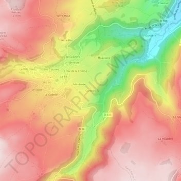 Combes topographic map, elevation, terrain